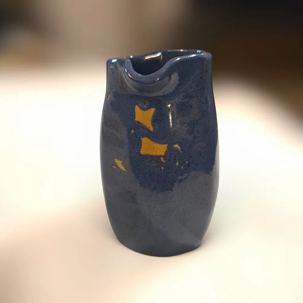 VTG B.B. Studio Pottery Pitcher Blue Speckled‎ Glaze Handcrafted Signed 5.5 Inch